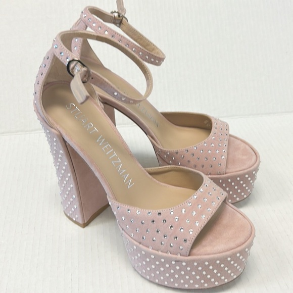 Stuart Weitzman rhinestone platform pink suede heels - Picture 6 of 7